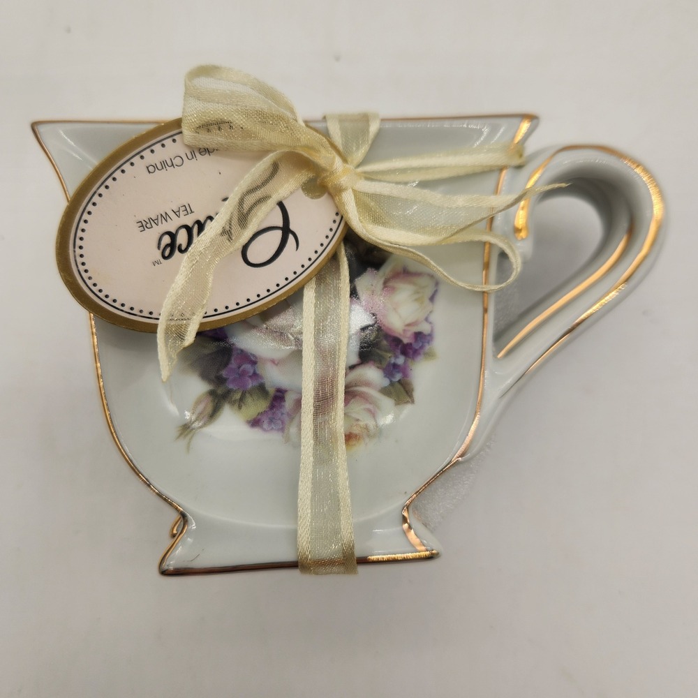 Grace Tea Ware Porcelain Floral Rose Teacup Shaped Tea Bag Holders Set of 4 NEW